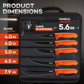 Huusk Orange Butcher Knife Set - Complete Meat Processing Tools with Sharpener