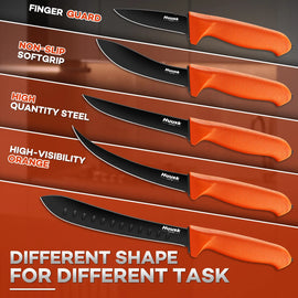 Huusk Orange Butcher Knife Set - German Stainless Steel Blades and Anti-Slip Handles