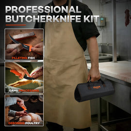 Huusk Orange Butcher Knife Set - Portable Roll Bag Storage