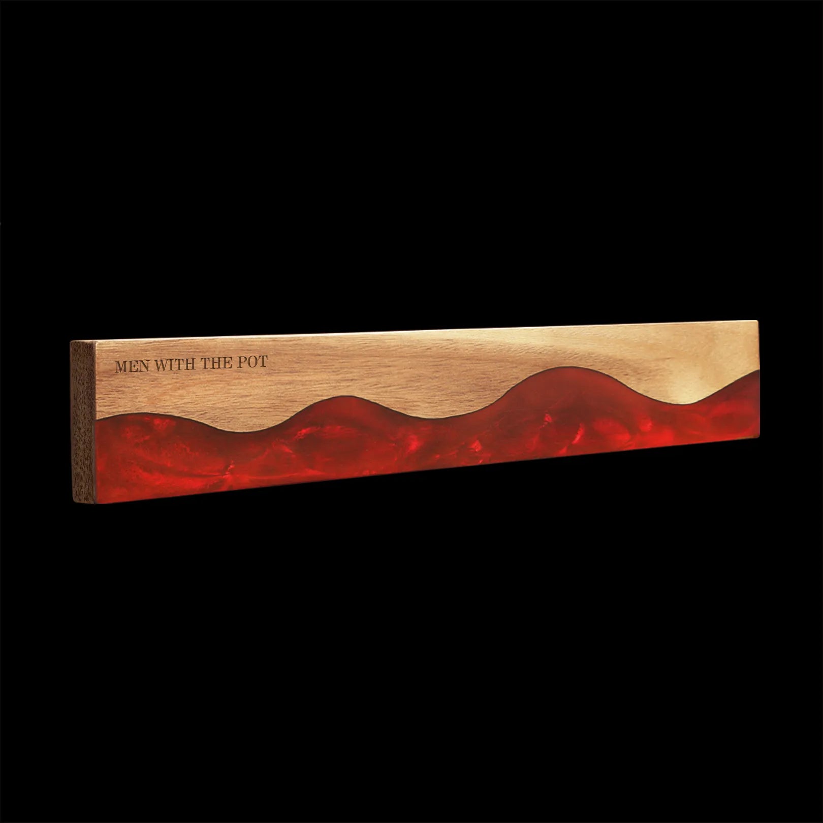 ember-red 16-inch acacia and resin magnetic knife strip