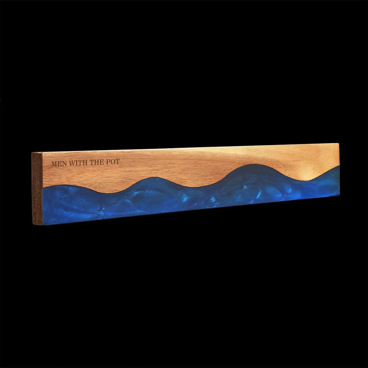 ocean-blue 16-inch acacia and resin magnetic knife strip
