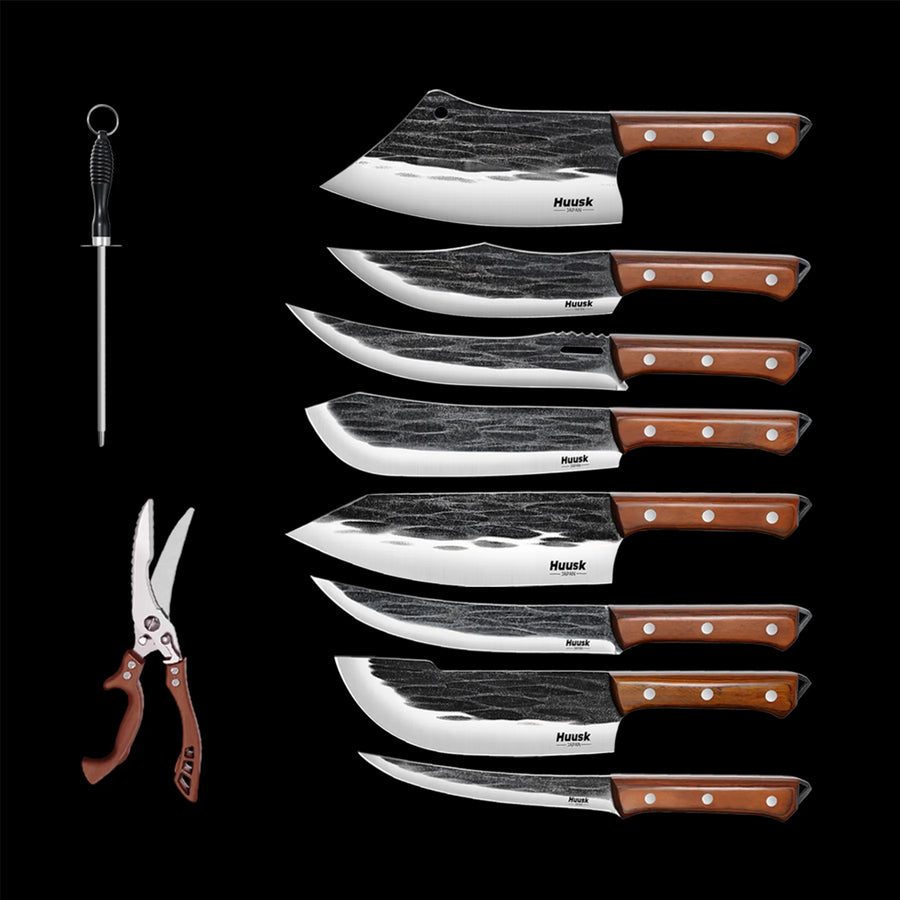 Huusk 10-Piece Hand-Forged Kitchen Knife Set