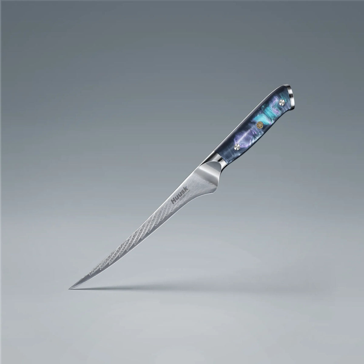 7.3-inch Damascus steel flexible kitchen knife with blue resin handle Main image