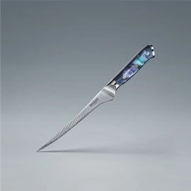 7.3-inch Damascus steel flexible kitchen knife with blue resin handle