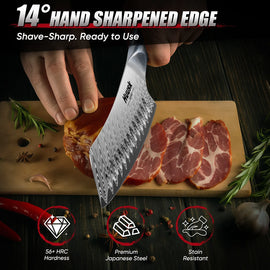 Damascus steel blade with Granton edge and wave pattern