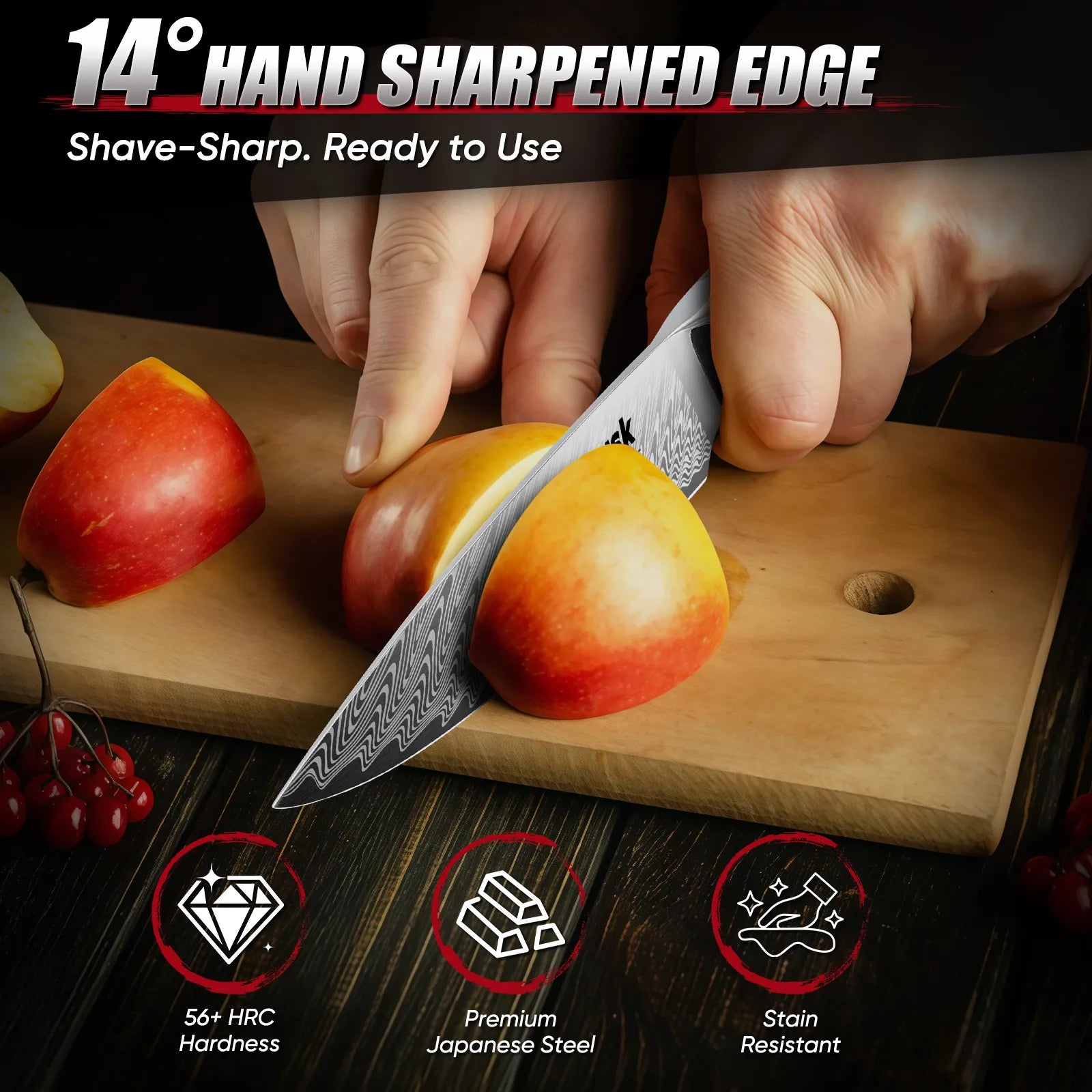 Damascus steel blade with distinctive wave pattern for precise cutting