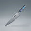 8-inch Damascus steel chef knife with blue resin handle and protective sheath