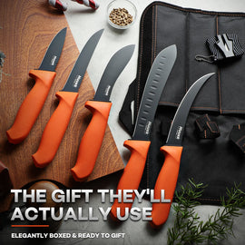Huusk Orange Butcher Knife Set - Gift Box Packaging