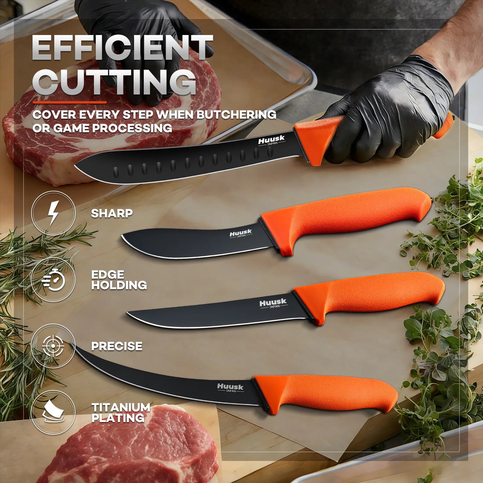 5-Piece Orange Butcher Knife Set with Roll Bag | Huusk Secondary image