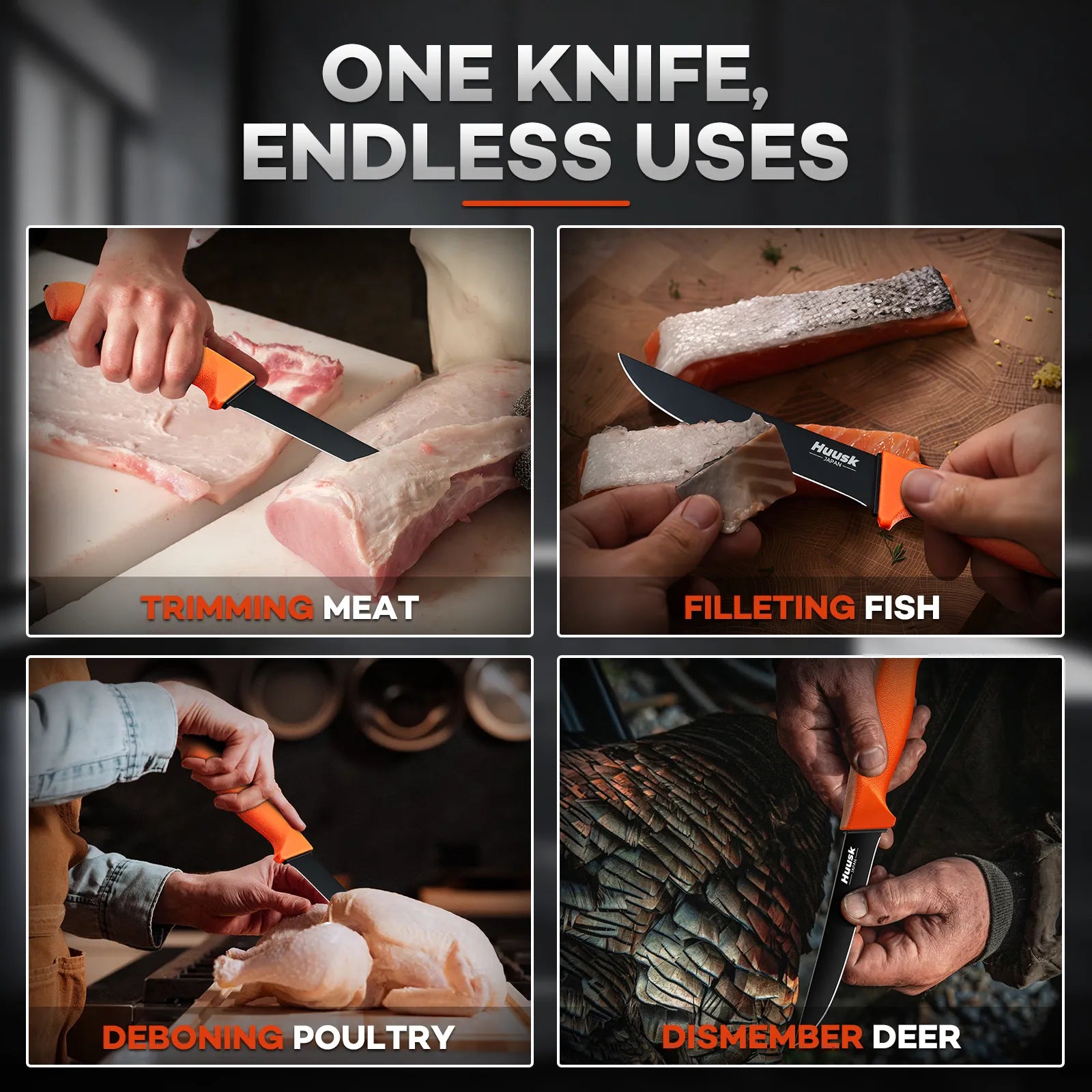 Huusk Orange Kitchen Knife - Ergonomic Handle Detail
