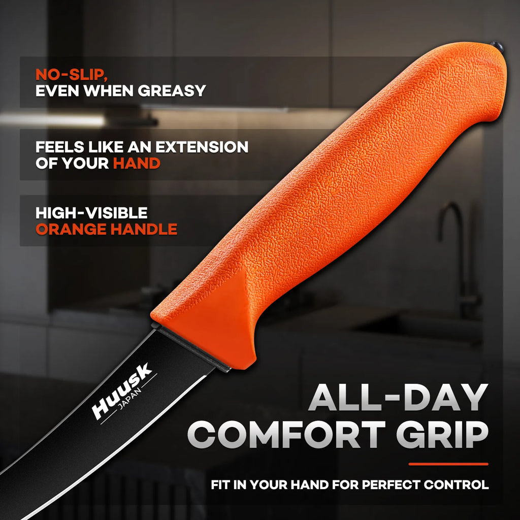 Huusk Orange Boning Knife - Curved Blade Design