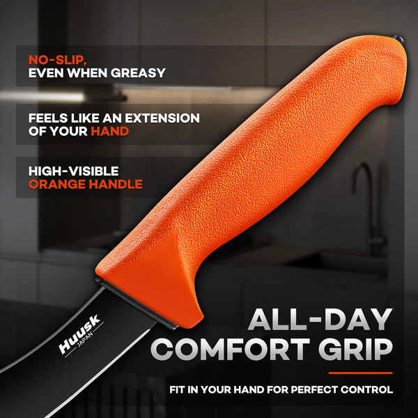 Huusk Orange Skinning Knife - Curved Oval Blade Design