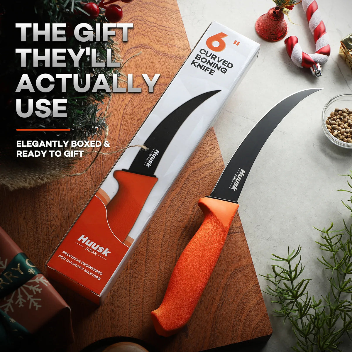 Huusk Orange Boning Knife - Gift Box Packaging
