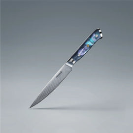 5-inch Damascus steel kitchen utility knife with blue resin handle