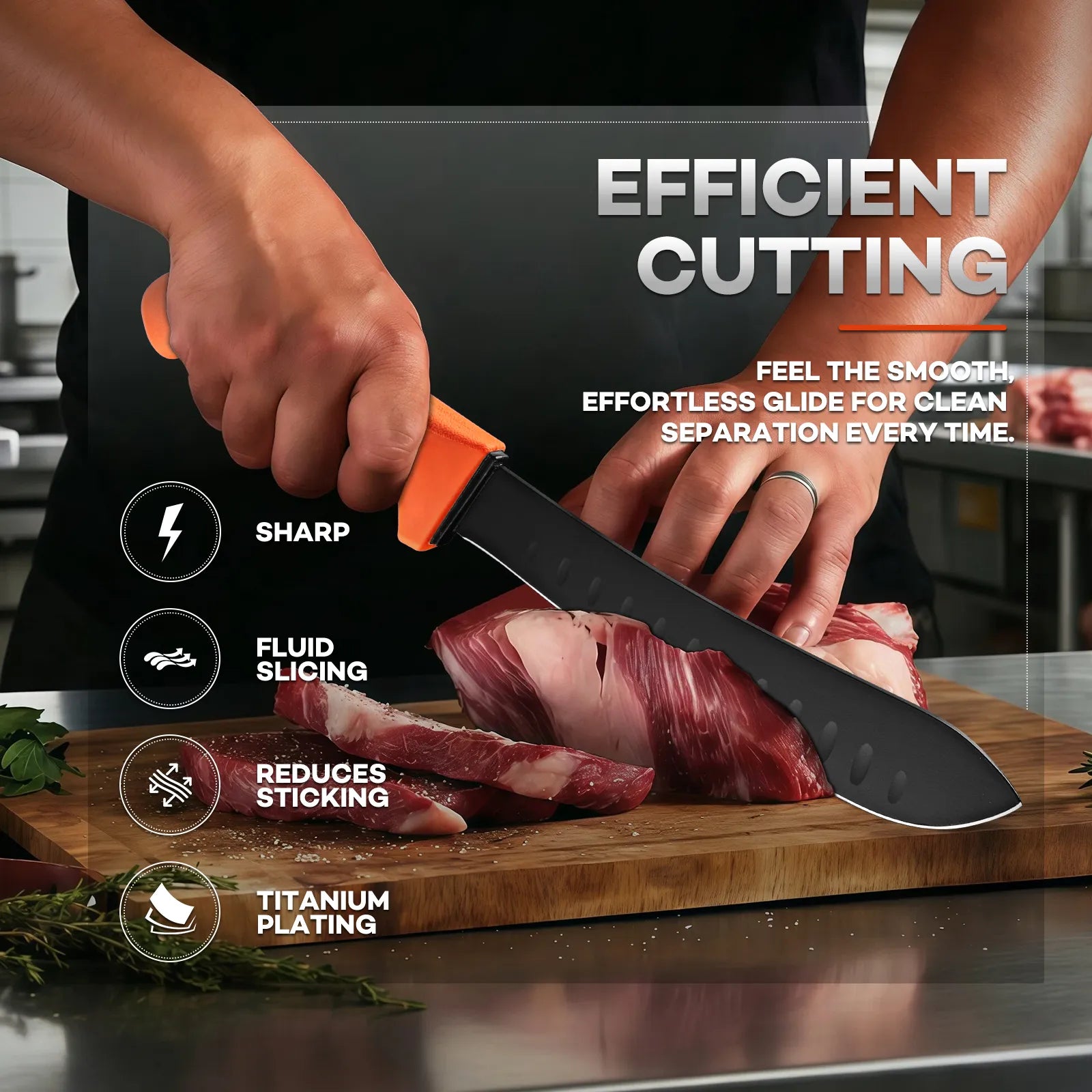 8-Inch Orange Granton Edge Butcher Knife for Meat Breaking | Huusk Secondary image
