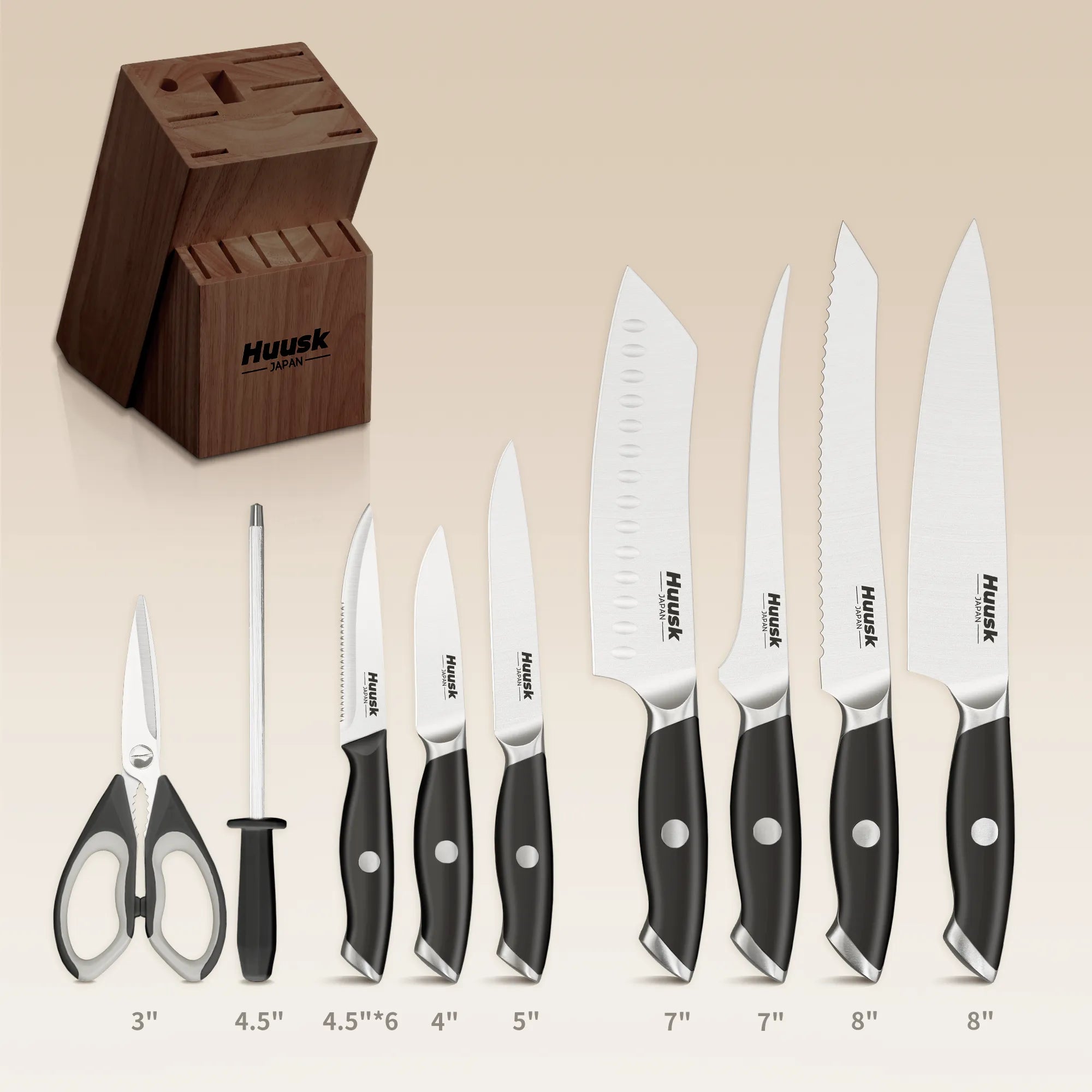 14-Piece Black Kitchen Knife Set with Acacia Block | Huusk Secondary image