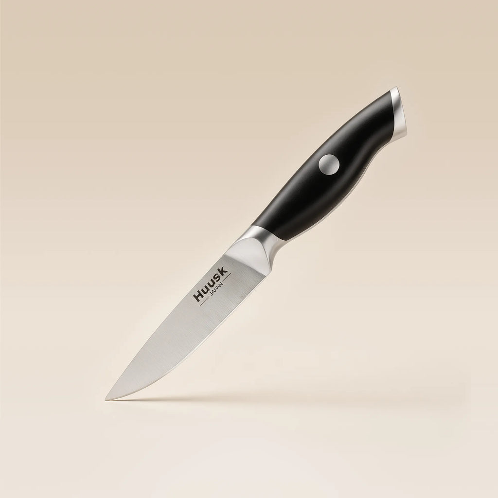 Huusk 3.5-inch black paring knife with Japanese stainless steel blade