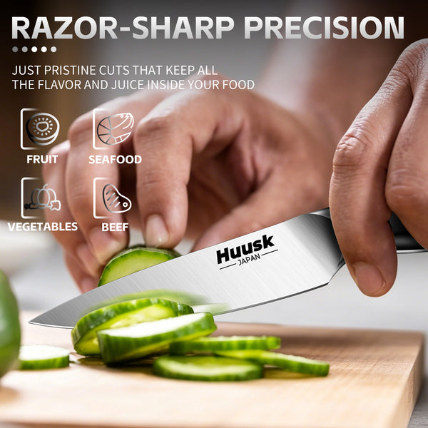 Huusk black paring knife used for precise fruit and vegetable preparation