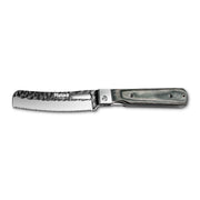 Huusk camo folding bread knife fully open in a side view on white.